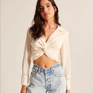 Cropped Long-Sleeve Knotted Top